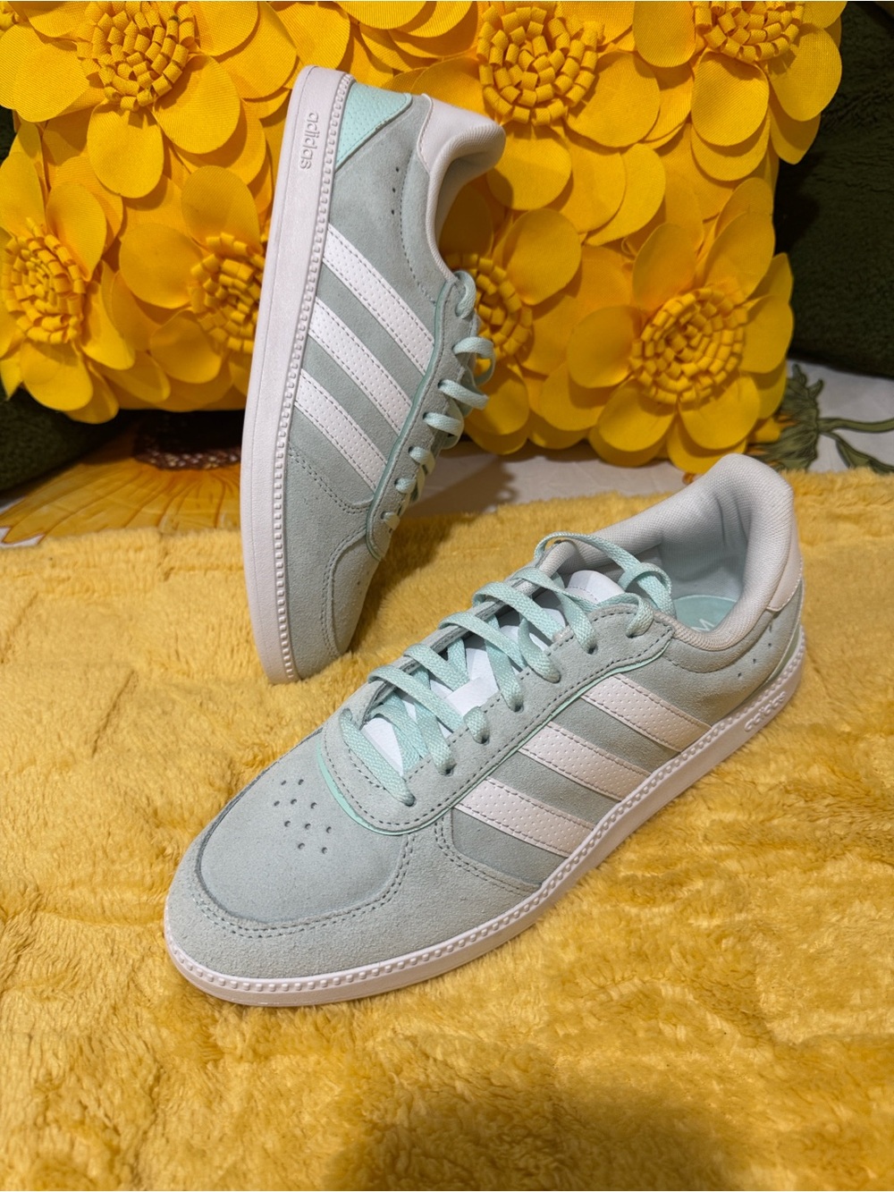 Women’s Mint Green Suede Lace-Up Adidas Sneakers